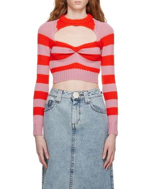 Marni Striped Cut-Out Knitted Jumper - Red