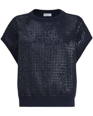 Brunello Cucinelli Dazzling Check-Pattern Top - Blue