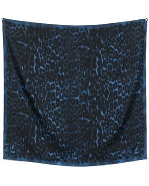 Lanvin Leopard-Print Silk Scarf - Blue