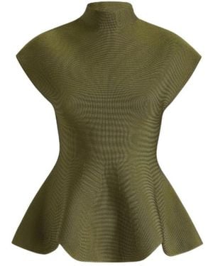 KHAITE Andra Peplum Knit Top - Green