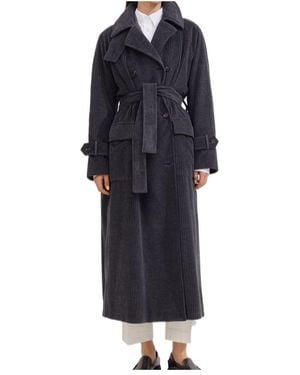Brunello Cucinelli Corduroy Belted Double Breasted Coat - Blue