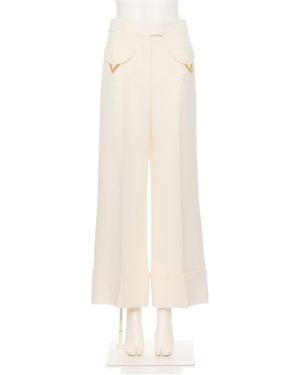Valentino Logo Plaque Wide Leg Pants - White