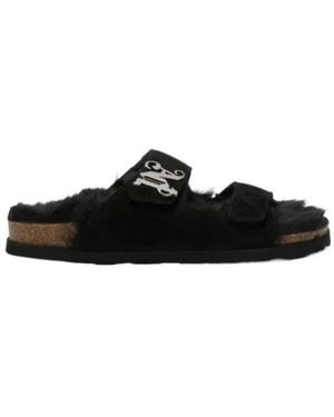 Palm Angels Fur Logo Sandals - Black
