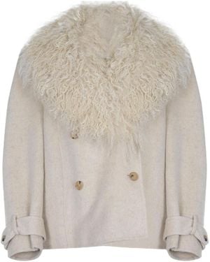 GIUSEPPE DI MORABITO Belted Fur-Collar Coat - Grey