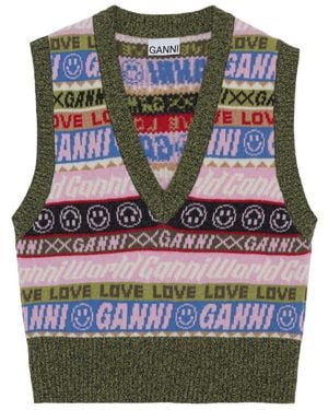 Ganni Graphic V-Neck Vest - Gray