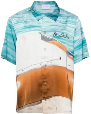BLUE SKY INN Boat-Print Satin Shirt - Blue