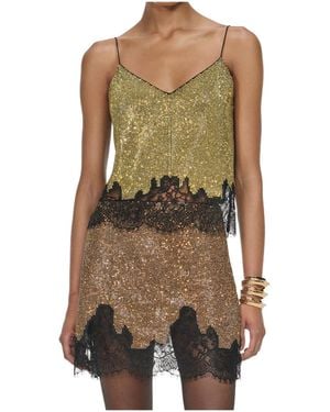 Self-Portrait Chainmail Lace Trim Top - Green
