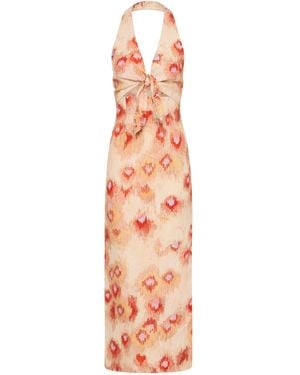 SIR. Fiorella Tie-Front Floral-Print Linen Halterneck Midi Dress - Pink