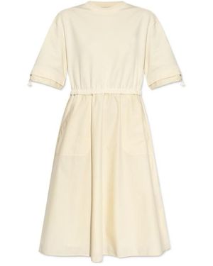 Moncler Short-Sleeved Drawstring Midi Dress - Natural