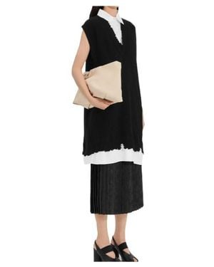 MM6 by Maison Margiela Frayed V-Neck Knitted Dress - Black