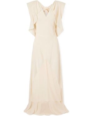 Lanvin Ruffled V-Neck Maxi Dress - Natural