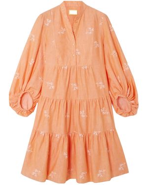 Erdem Winona Layered Embroidered Mini Shirt Dress - Orange