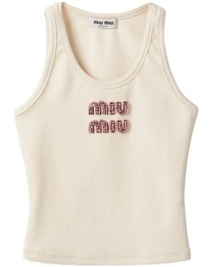 Miu Miu Ribbed Jersey Top - Natural