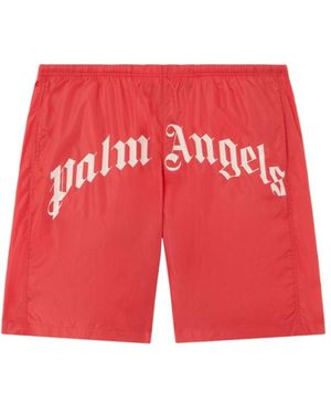 Palm Angels Curved Logo Swimshorts - Red