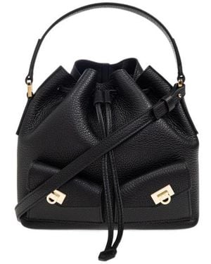 Ferragamo Ferragamo Hug Drawstring Mini Cube Bucket Bag - Black