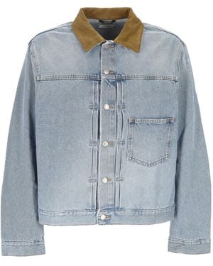 Haikure Contrast Collar Denim Jacket - Blue