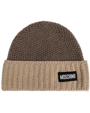 Moschino Logo Patch Knit Hat - Brown