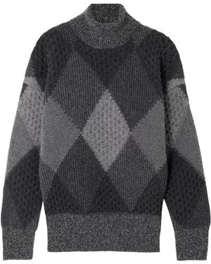 Stella McCartney Diamond Pattern Wool Turtleneck Sweater - Gray