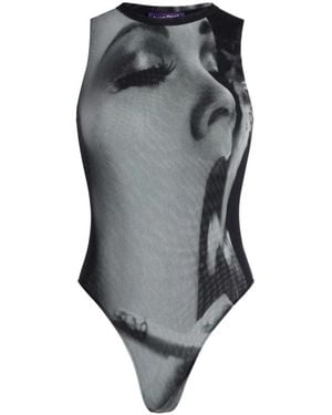 Jean Paul Gaultier Mesh Tank-Top Body Printed Smoking - Gray