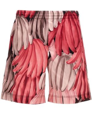 MSGM Banana-Print Elastic Waist Shorts - Red