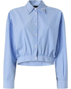 Pinko Striped Rhinestone-Collar Cropped Top - Blue
