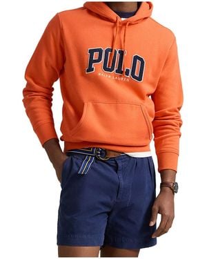 Polo Ralph Lauren Logo-Flocked Drawstring Hoodie - Orange