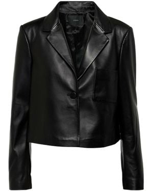 JOSEPH Cropped Single-Breasted Leather Jacket - Black
