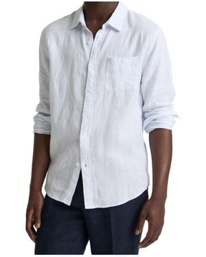 Vince Tate Stripe Pocket-Detail Linen Shirt - White