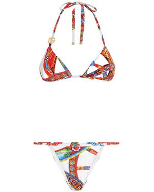 Dolce & Gabbana Carretto-Print Triangle Bikini - White