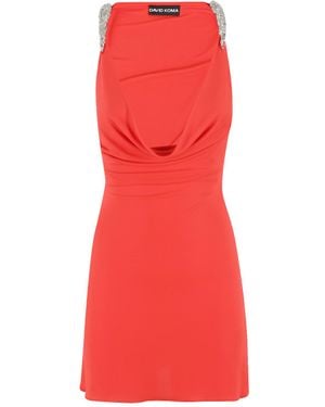 David Koma Crystal-Embellished Cowl Mini Dress - Red