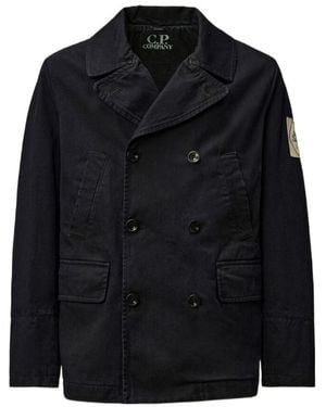C.P. Company 3/4 Plated Denim Pea Coat - Black