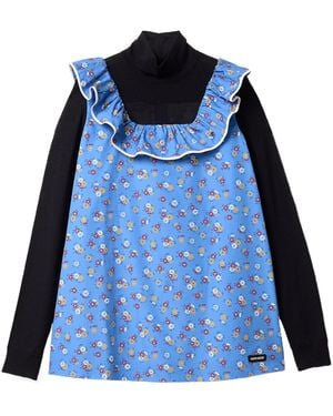 Miu Miu Floral-Motif Popeline Top - Blue