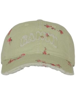 Ganni Floral Distressed Baseball Cap - Green