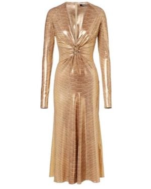 Roberto Cavalli Embellished Snake-Print Midi Dress - Natural