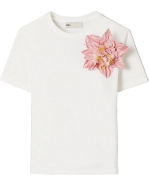 Tory Burch Floral Applique Crewneck T-Shirt - White