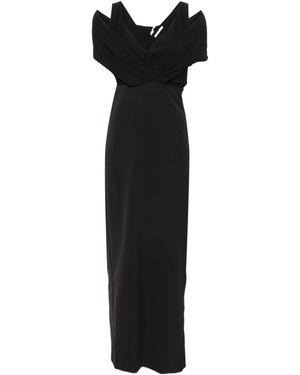 Patrizia Pepe Draped V-Neck Maxi Dress - Black