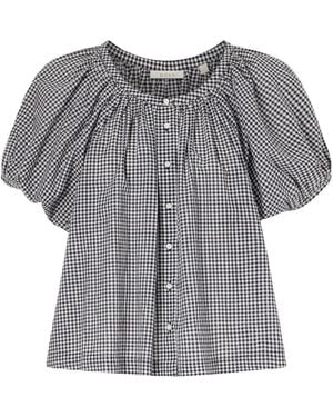 Doen And- Gingham Puff-Sleeve Cotton Blouse - Grey