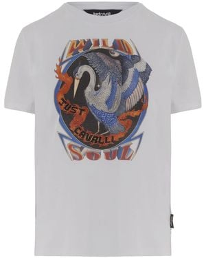 Just Cavalli Rhinestone-Embellished Graphic T-Shirt - Gray