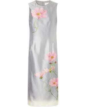 Oscar de la Renta Floral-Print Satin Midi Dress - White