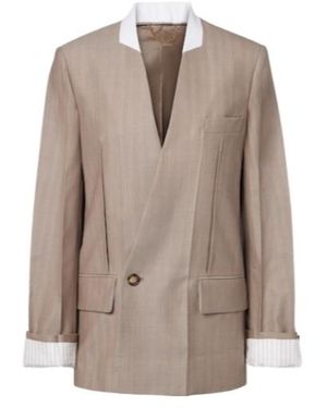 Victoria Beckham Herringbone Virgin Wool Blazer - Brown