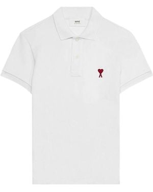 Ami Paris Logo Embroidered Short Sleeved Polo Shirt - White