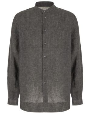 Brunello Cucinelli Eco Linen Band-Collar Shirt - Grey