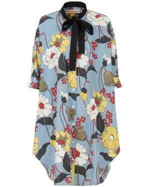 Marni Melodia Print Oversized Poplin Dress - Blue