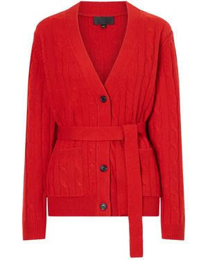 Nili Lotan Belted Cable-Knit Cashmere Cardigan - Red