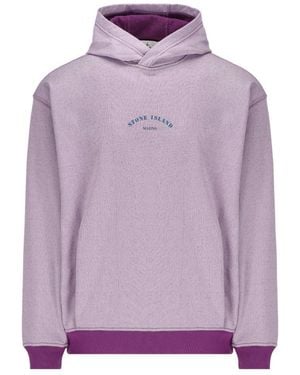 Stone Island Logo-Print Drawstring Hoodie - Purple