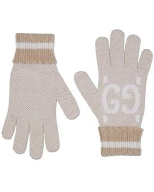 Gucci Gg Cashmere Lamé Gloves - White