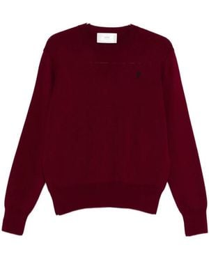 Ami Paris Crew Neck Long Sleeve Ribbed Jumper - Red