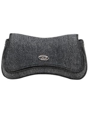 DIESEL Play Embellished Denim Clutch Bag - Grey
