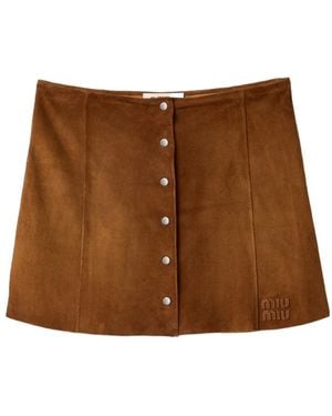 Miu Miu Waxed Suede Miniskirt - Brown