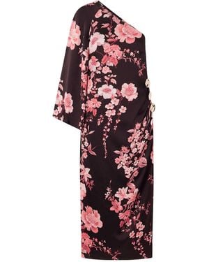 Borgo De Nor Embellished Printed Satin Midi Dress - Red